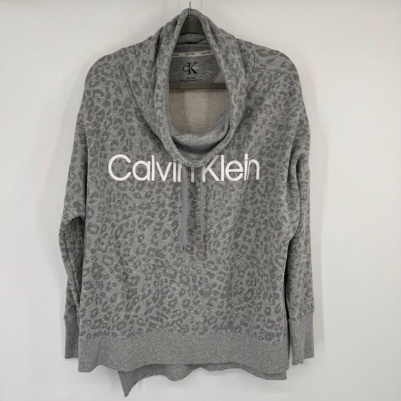 Calvin Klein Womens Grey Leopard Print Cowl Neck Sweatshirt top size 2XL - Picture 2 of 11